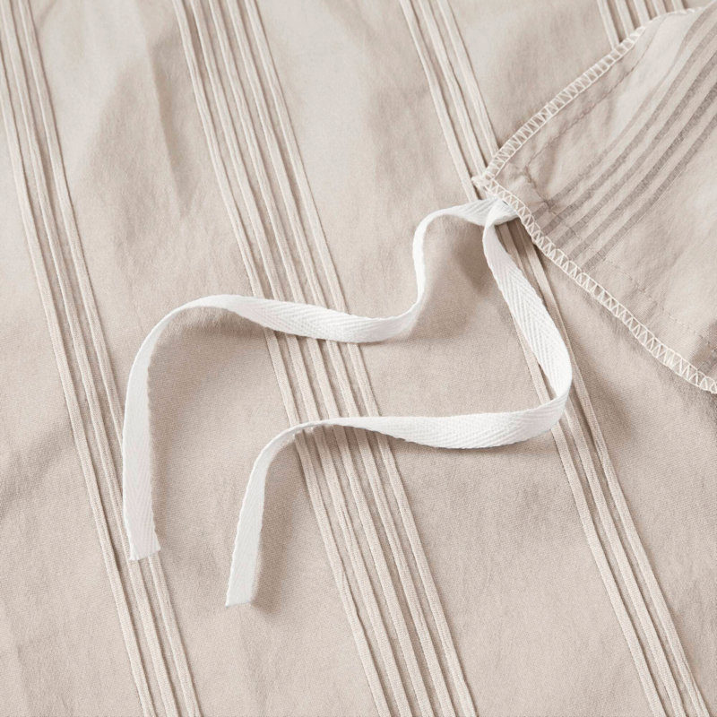 Ensemble de housse de couette 3 pièces en microfibre tissée à rayures, beige/naturel, Queen