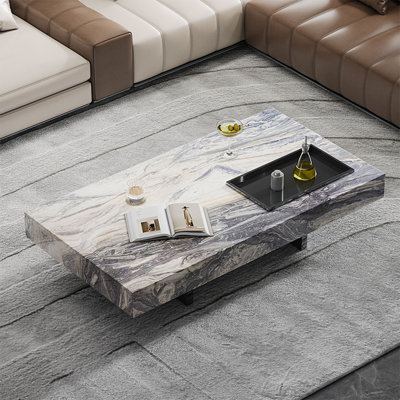 Modern rectangular marble coffee table living room