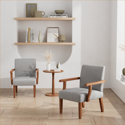 Ensemble de 2 fauteuils d'appoint en tissu avec table ronde en bois, sièges confortables pour adultes, petits espaces de vie