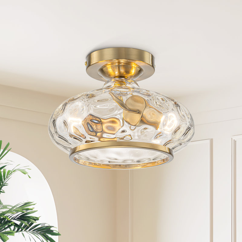 Plafonnier semi-encastré 2 lumières avec verre martelé Alixandra, Laiton