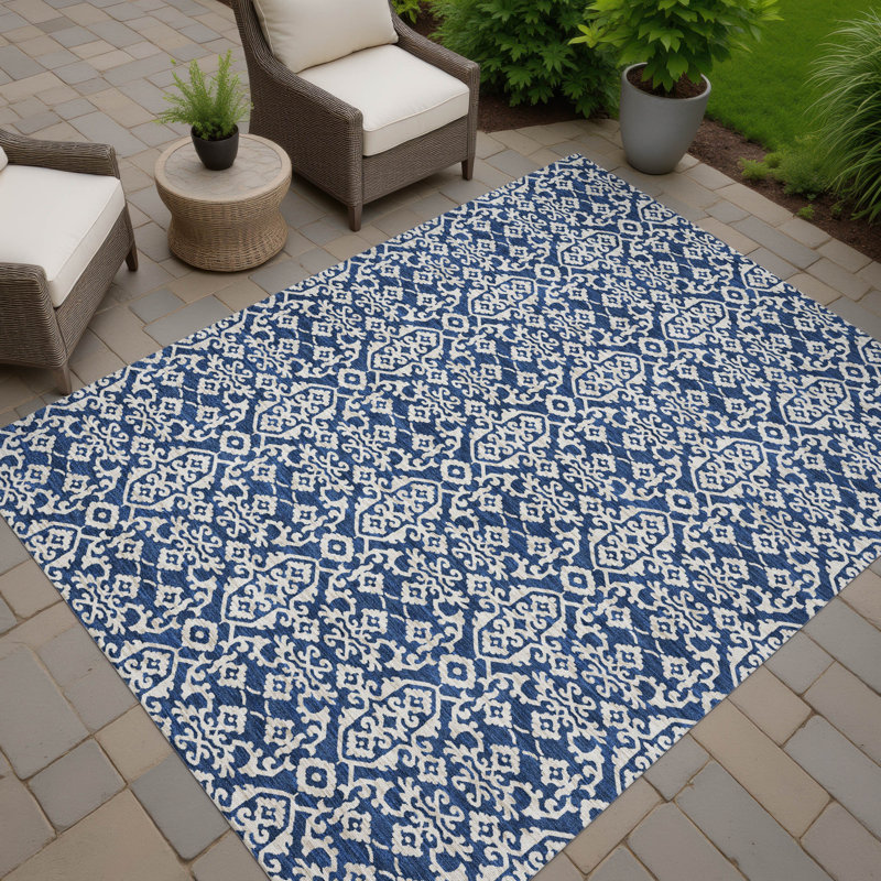Machine Washable Indoor/Outdoor Chantille ACN2712 Casual Rug, 9' x 12', Navy