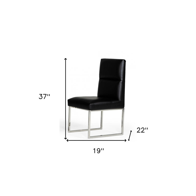 Ensemble de deux chaises d'appoint de salle à manger capitonnées en similicuir noir et argent
