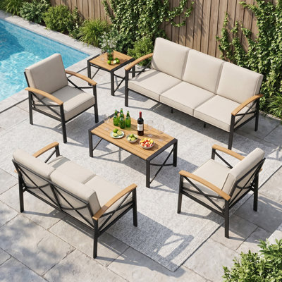 7-Person Outdoor Patio Set, Outdoor Conversation Set with Weather Resistant Cushions, Heavy-Duty Metal Frame Patio Furniture Set for Backyard, Poolside