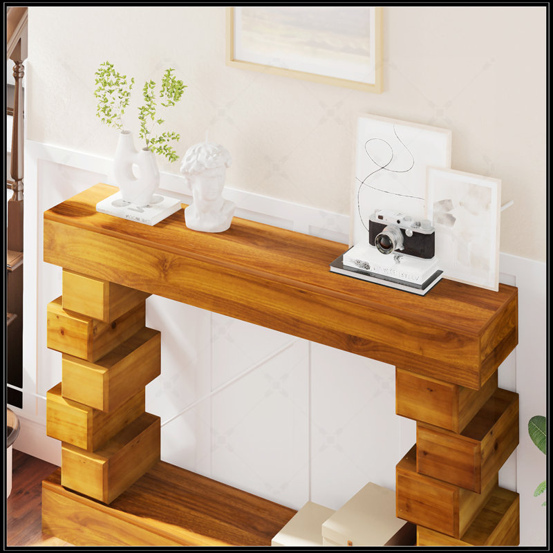 Console géométrique empilable en bois avec finition naturelle chaleureuse, parfaite pour les intérieurs modernes et confortables