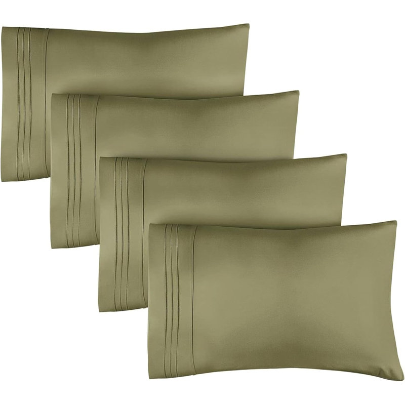 Pillowcase Set, Soft Double Brushed Microfiber, Cooling & Breathable Pillow Covers, Set of 4, Queen, Sage Green