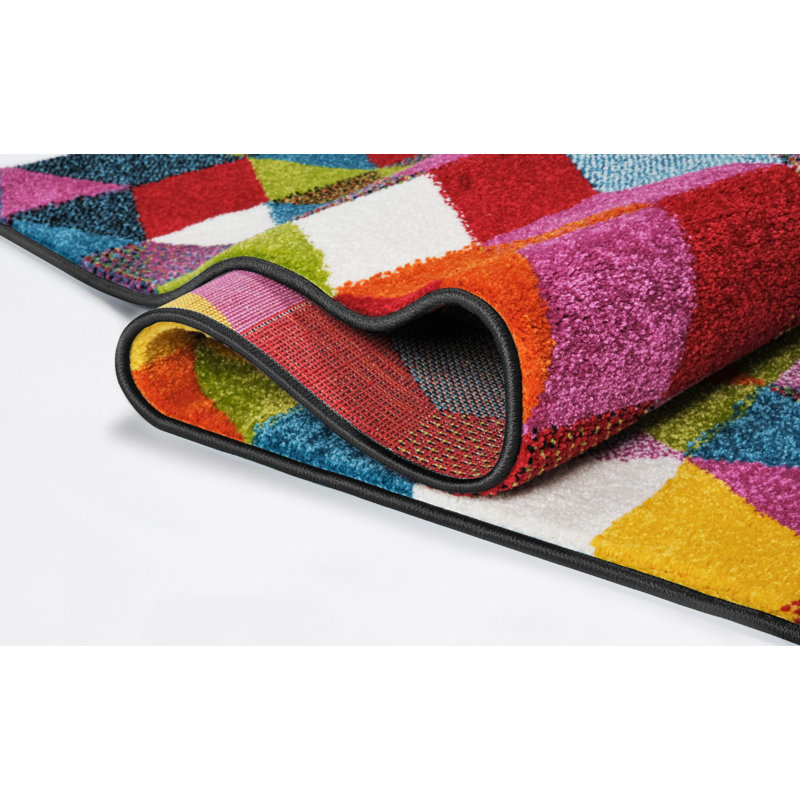 Tapis géométrique rectangulaire rouge / vert / jaune / bleu en polypropylène tissé à la machine