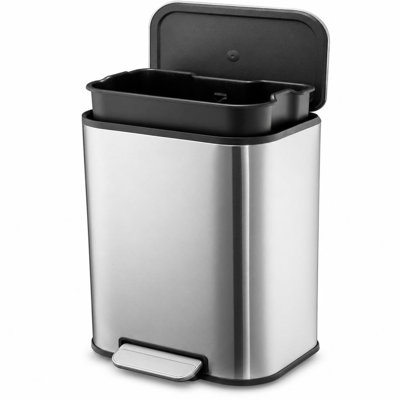 5.3 Gal Stainless Steel Trash Can with Lid, Rectangular Step Bin with Foot Pedal & Removable Bucket