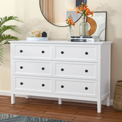 Dateland 47"W 6 Drawer Dresser,White Bedroom Dresser