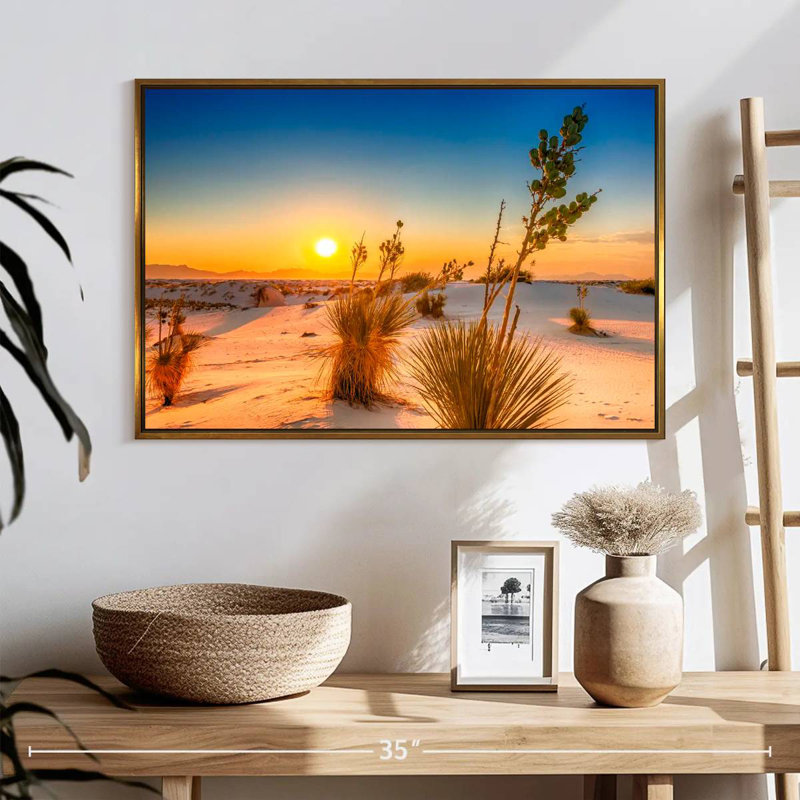 Coucher de soleil White Sands, Cadre flottant doré, 25 po x 17 po