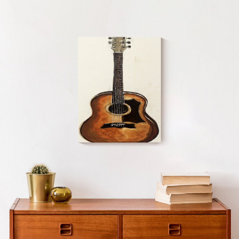 Guitare traditionnelle sur toile, H 14 po x l 11 po x P 1,25 po