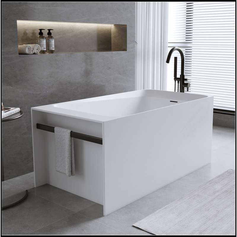 Baignoire mat 51 po à surface solide, baignoire autoportante à surface solide, baignoire de trempage à surface solide blanc mat, baignoire autoportante avec trop-plein et bonde escamotable, blanc mat