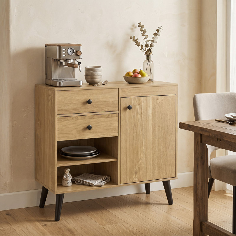 Buffet à crédence 31 "avec rangement et 2 compartiments ouverts, Naturel