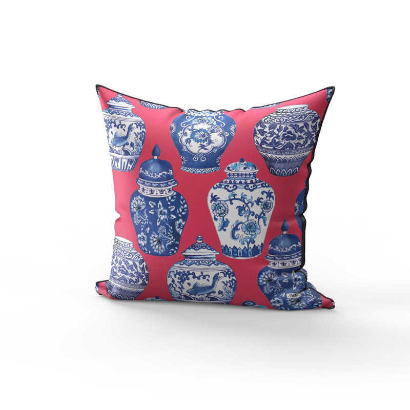 Housse et insert de coussin décoratif intérieur / extérieur en polyester Dochia, Rouge / Bleu