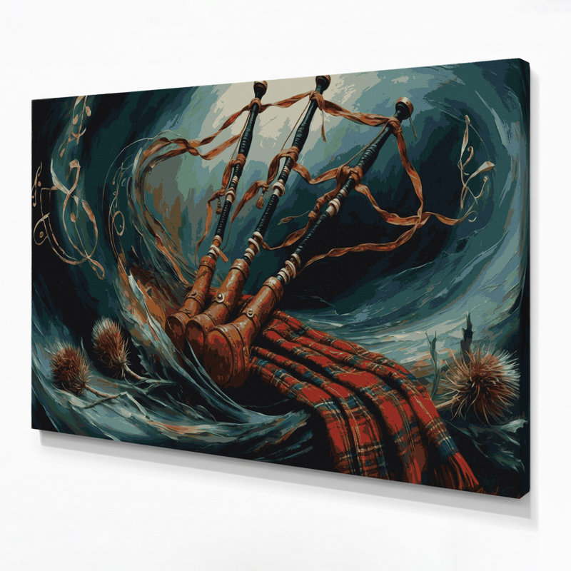 Music Bagpipes Black Canvas Wall Art, 11" H x 14" W