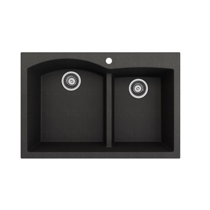 Campino 33'' L Double Basin Kitchen Sink, Metallic Black