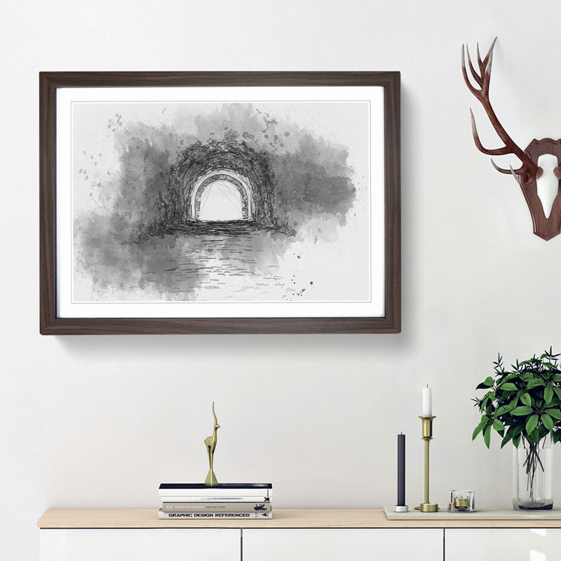 Brick Tunnel in Abstract - Picture Frame Painting Print, 36cm H x 48cm W x 2cm D, Walnut Framed