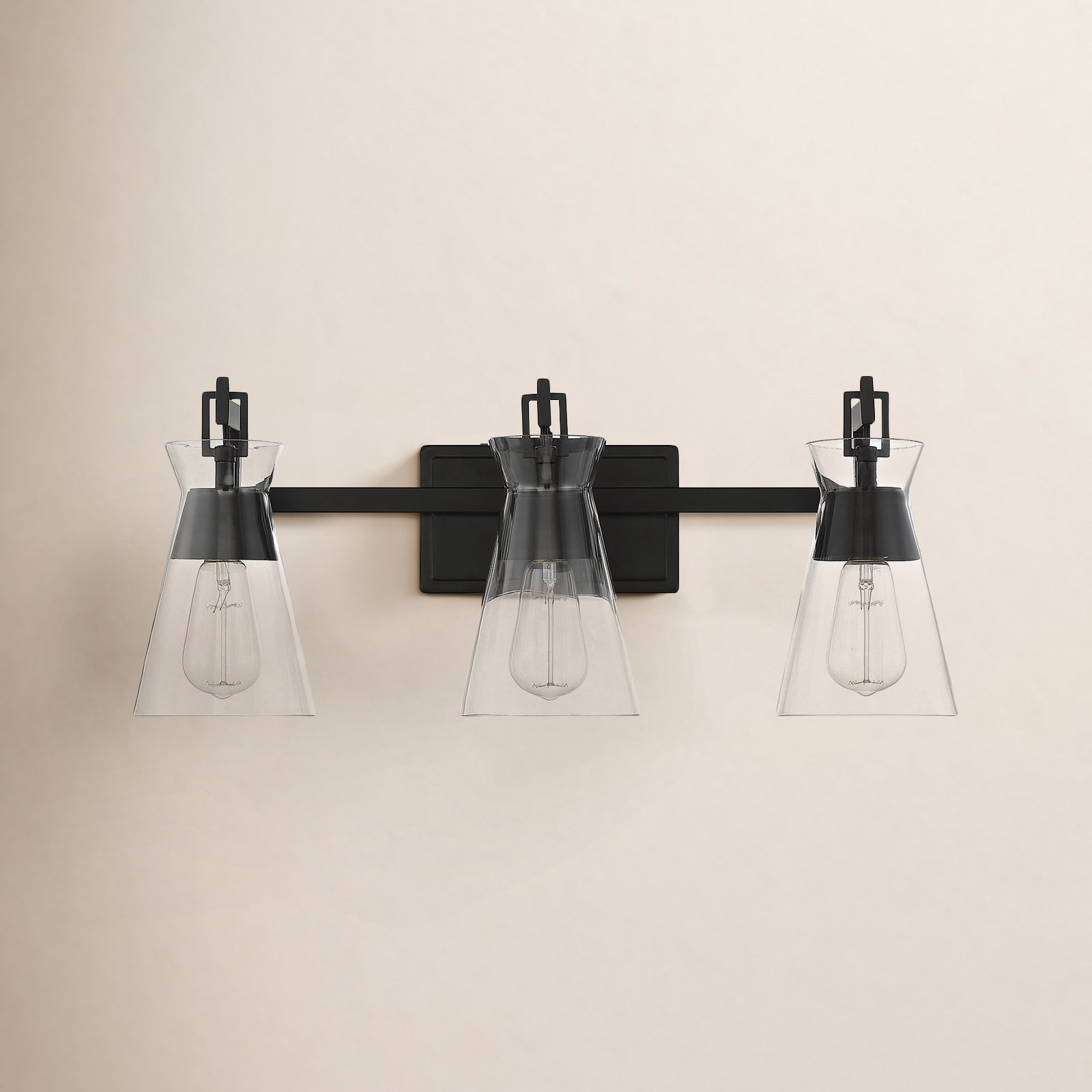 Kesia Bath Sconce, Black, 3 Lights, 9.5" H x 24" W x 24" D