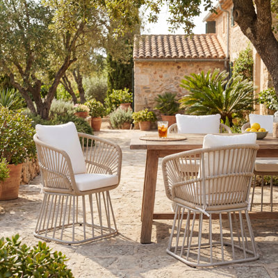 Chaise de salle à manger d'extérieur MP1 - Structure en acier tressé et beige, capacité de poids de 300 lb, coussin inclus