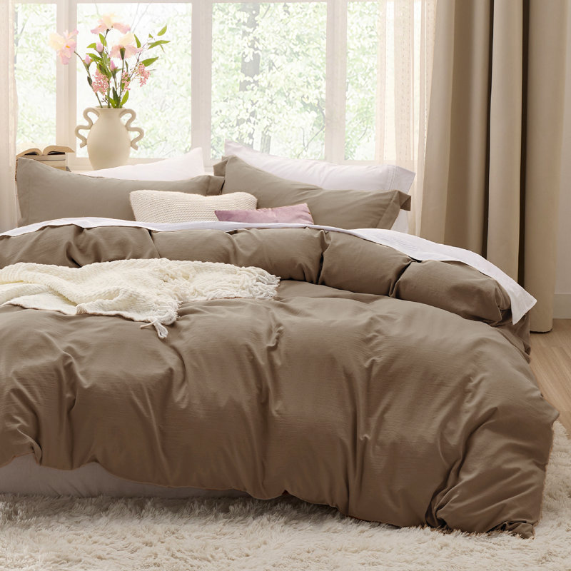 Bedsure Microfiber Duvet Cover King Size - Prewashed Cotton-Like Extra Soft Bedding Set (Set of 3), Deep Khaki