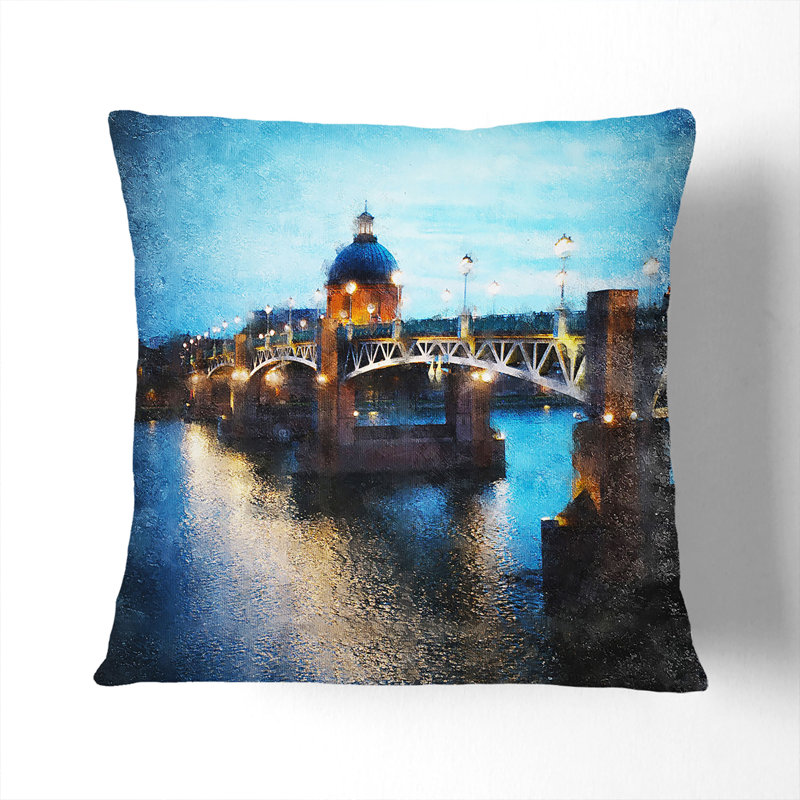 Saint-Pierre Bridge in Toulouse France Cushion with Filling, 40cm H x 40cm W x 15cm D