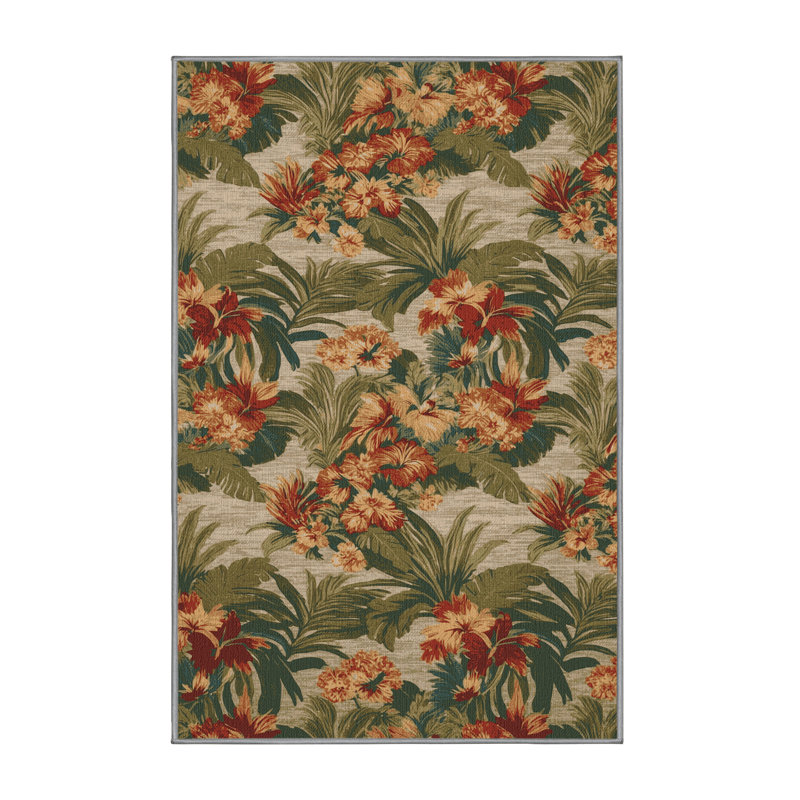  Tapis hawaïen lavable à motif de bouquets tropicaux, Rectangle 4pi x 6 pi