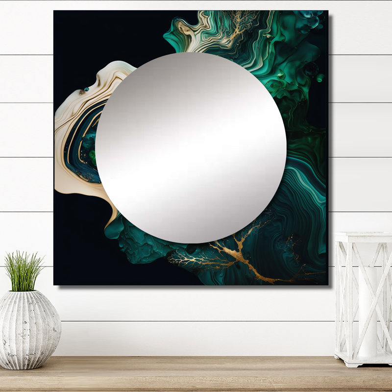 Fjalar - Art mural miroir carré abstrait en marbre pour salle de bain, 23 po x 23 po