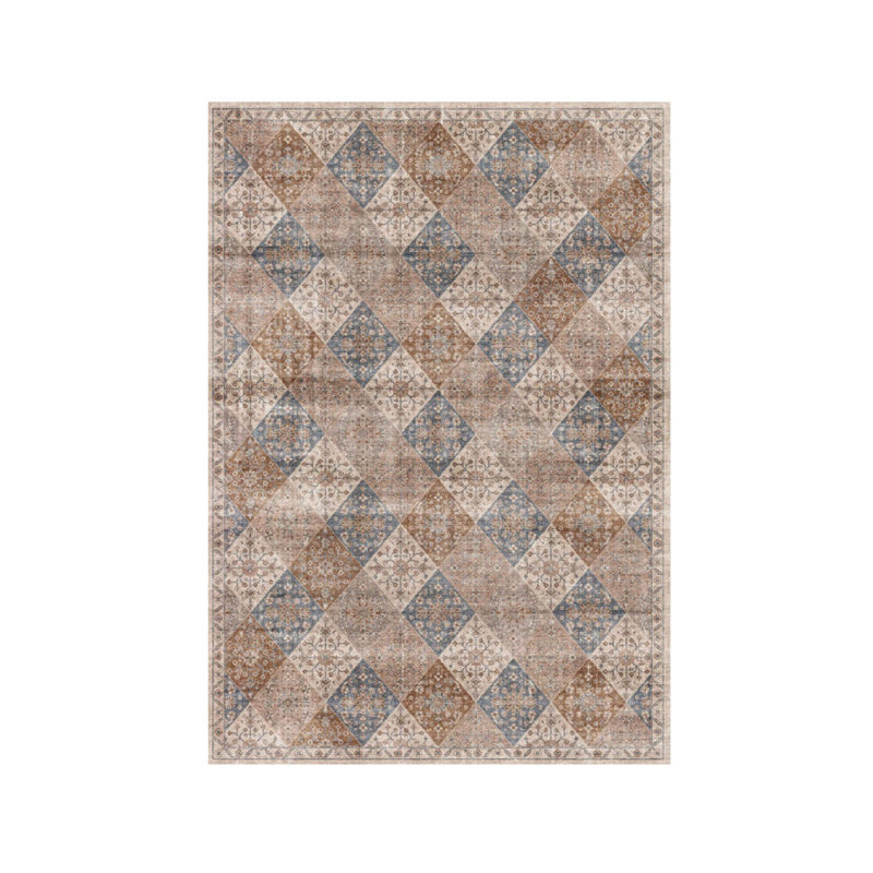Tapis floral délavé brun et bleu 8 pi x 11 pi