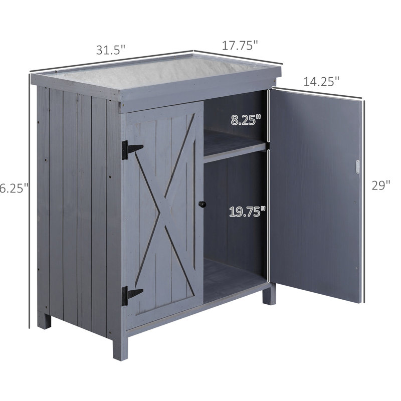 Galvanized Top Outdoor Tool Cabinet - Grey Shed For Storing Yard And Pool Tools Garden Storage Two Shelves, Grey, Organization