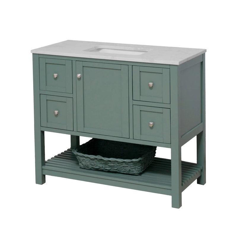 Ensemble de meuble-lavabo simple 42 po Binne, Vert sauge, Carrara d'ingénierie