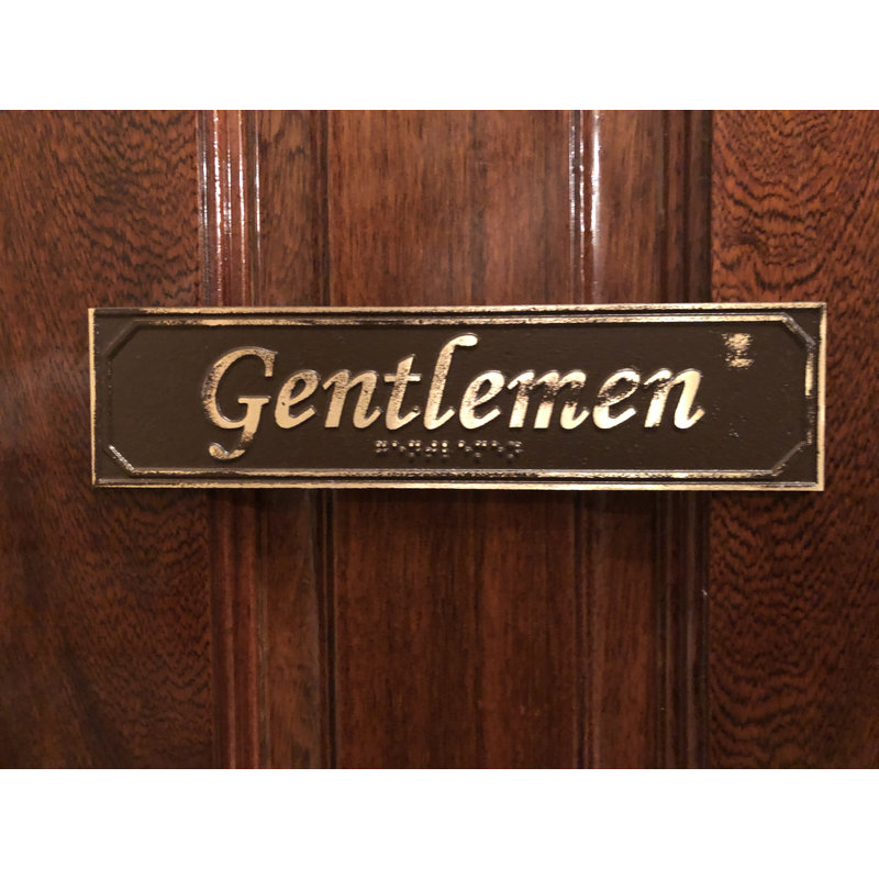 Enseigne de porte en laiton avec braille gentlemen’s, Laiton antique brun