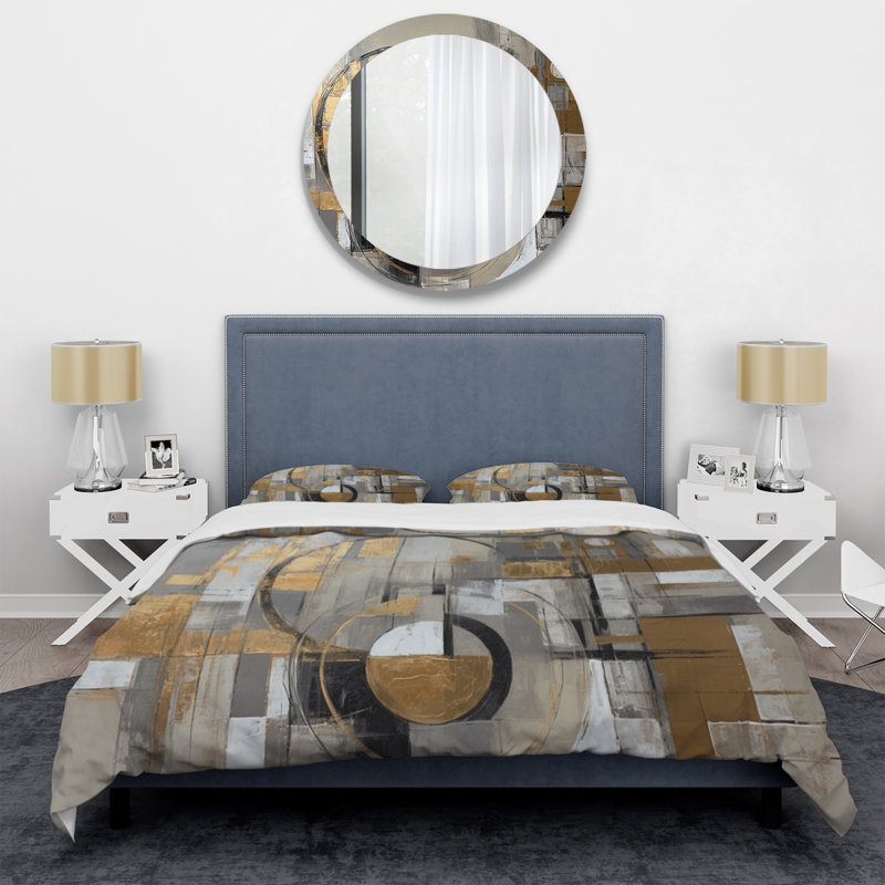 Ensemble de housse de couette en microfibre / polyester doré et gris Radical Simplicity I Bedding