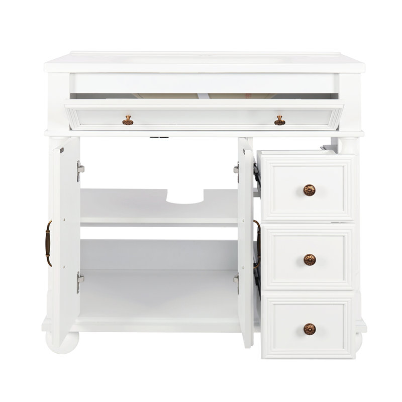 Lavabo de salle de bain 35,6 "Mid-Century avec base de colonne romaine, lavabo de salle de bain autoportant Farmhouse avec rangement
