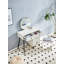 Meuble-lavabo cannelé avec miroir rond à DEL et lumières, grande coiffeuse moderne avec plateau en verre avec 4 tiroirs et tablettes réglables