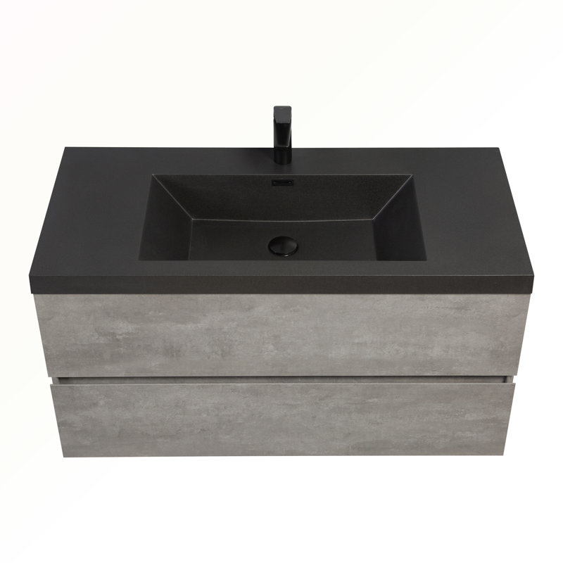 42" Gray and Black Quartz Floating Bathroom Vanity with Sink