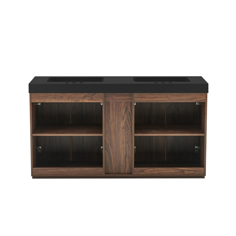 Meuble-lavabo autoportant Ilvaris, Walnut Brown, Black