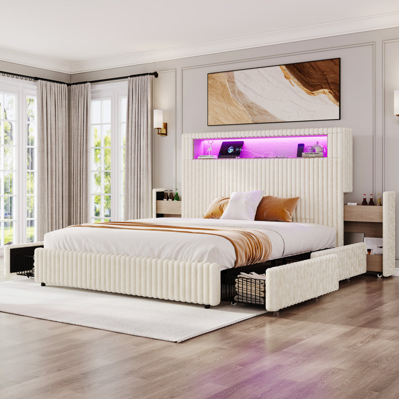 Smart Upholstered Bed Frame, Cream, King