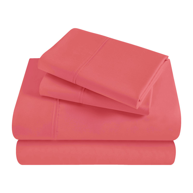 Blue Nile Mills 300 Thread Count Egyptian Cotton Solid Deep Pocket Sheet Set, Split King, Coral
