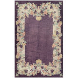 1920s Antique Purple Open Field Chinese Handknotted Art Deco Wool Room Size Rug