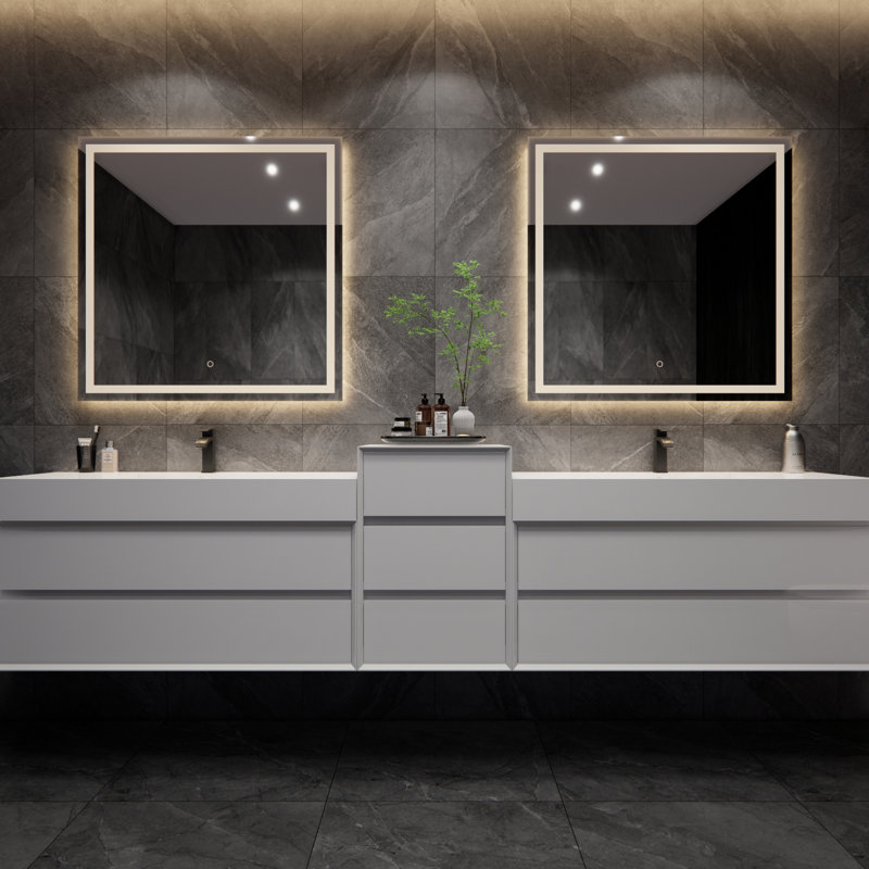 Meuble-lavabo mural double 114 po Albizu, Blanc