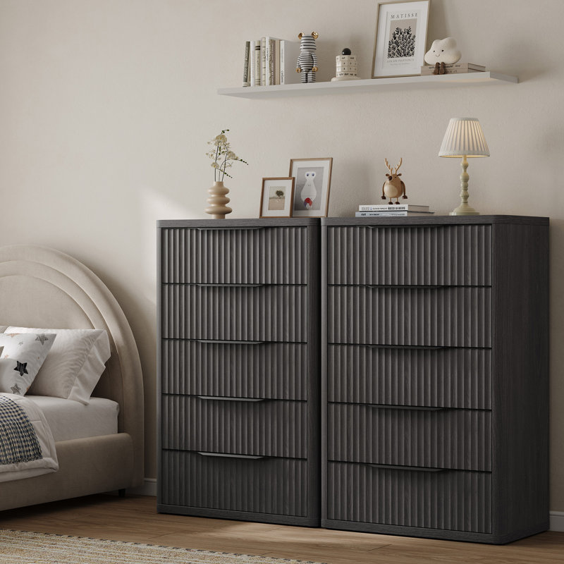 Commode à 5 tiroirs Modern, Aulne gris foncé