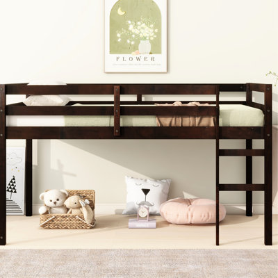 Lit mezzanine simple avec finition, bois d'hévéa, plateforme renforcée, lit de chambre à coucher amélioré, fabriqué à partir de lattes de construction stable, profil bas pour maximiser les options