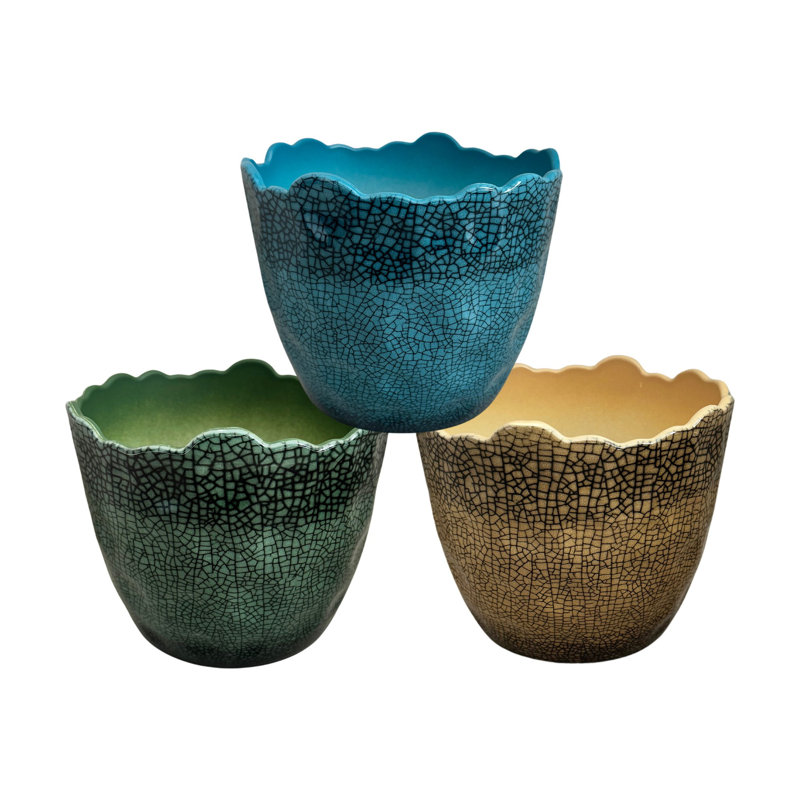 Ensemble de pots d'intérieur / d'extérieur craquelés 6 po - ensemble de 3 pièces