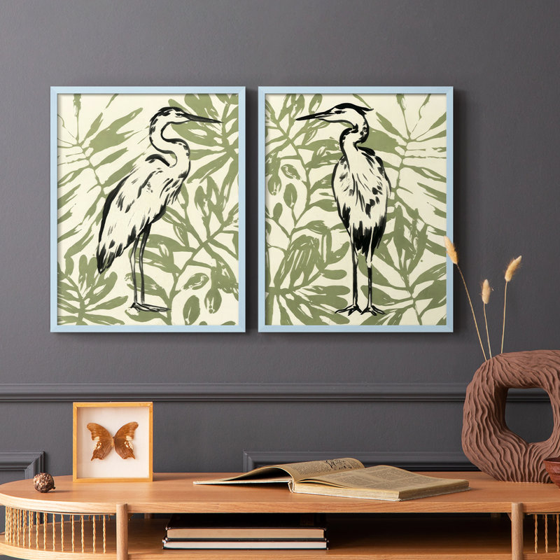 «Retro Parlor Heron I», reproduction encadrée de qualité supérieure - prête à être accrochée - aucun clou requis - aucun clou requis