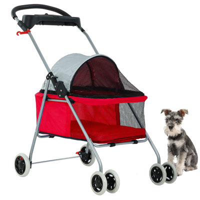 Indoor & Outdoor Cat Dog Stroller Folding Standard Pet Stroller with four Rolling Wheels -  LC HOME, WF-FPL-FDW-BP-S8012T-RED