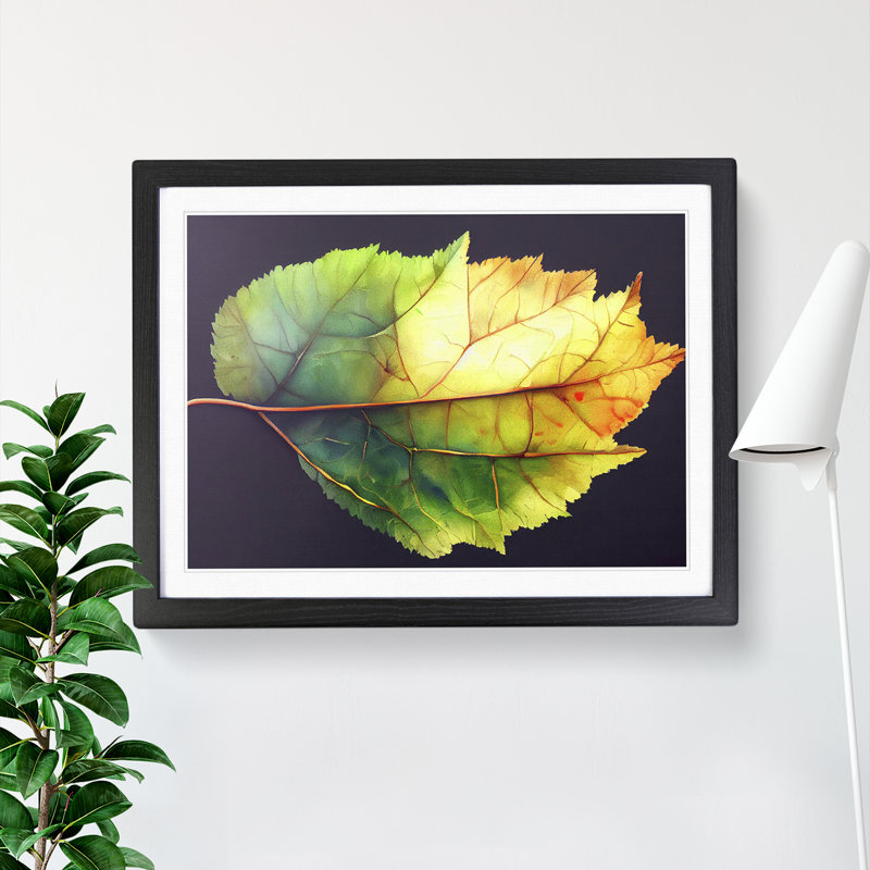 Thrilling Leaf - Single Picture Frame Print, 46cm H x 64cm W x 2cm D, Black Framed