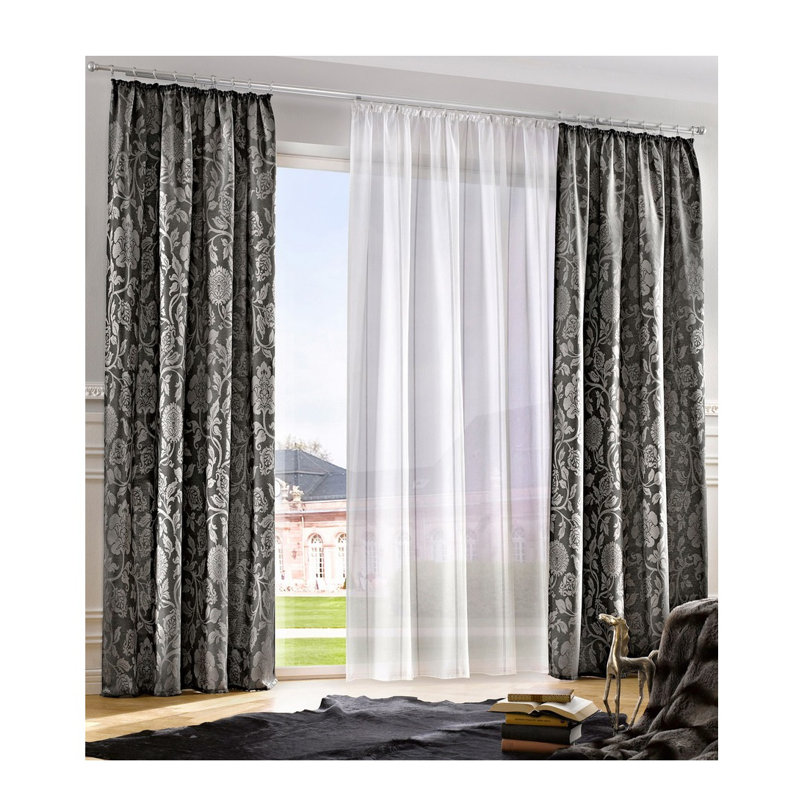 Loman Pencil Pleat Single Curtain, opaque, Grey/Brown/Blue, 132cm Width x 145cm Drop