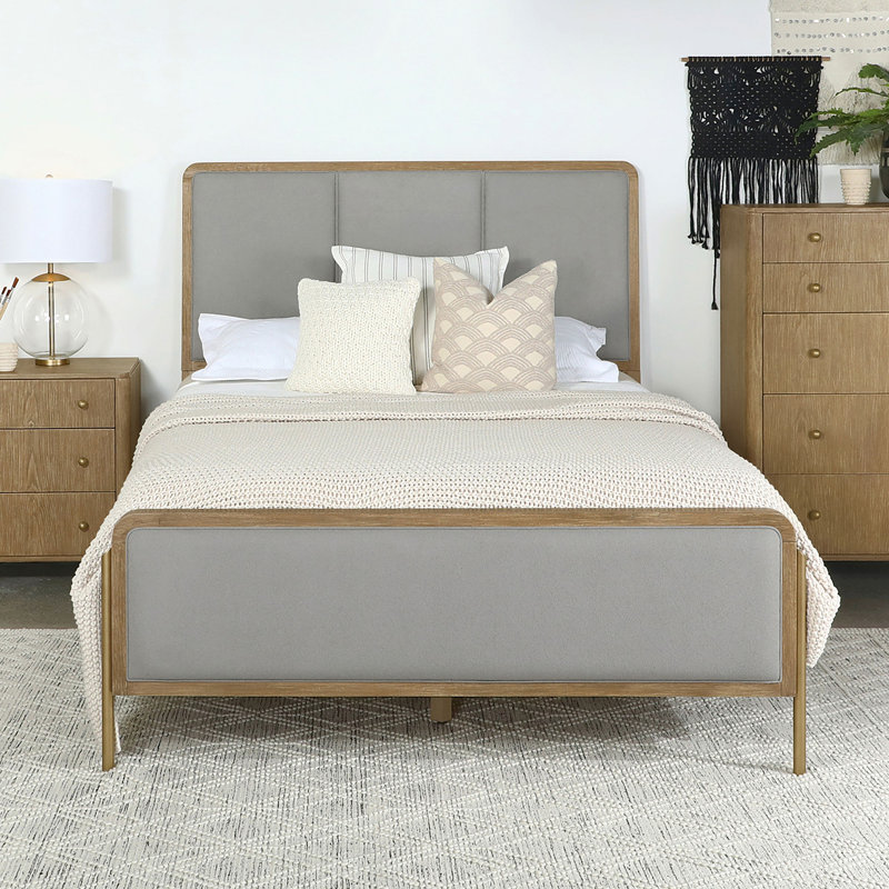 Upholstered Panel Bed, Sand, Queen
