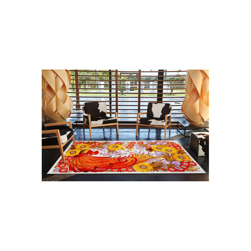 Tapis orange lavable décoratif floral moderne orange, Sous-tapis rectangulaire 2 pi 6 po x 4 pi 11 po
