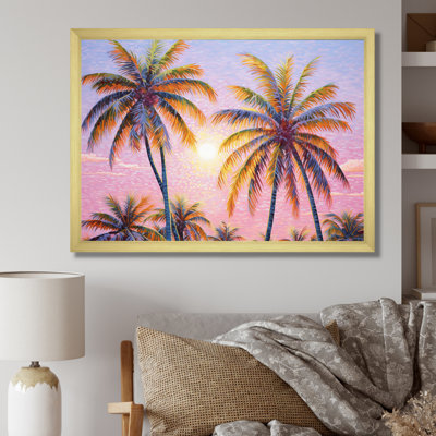 «Rose Radiance Sunset Palm Trees II», reproduction sur toile