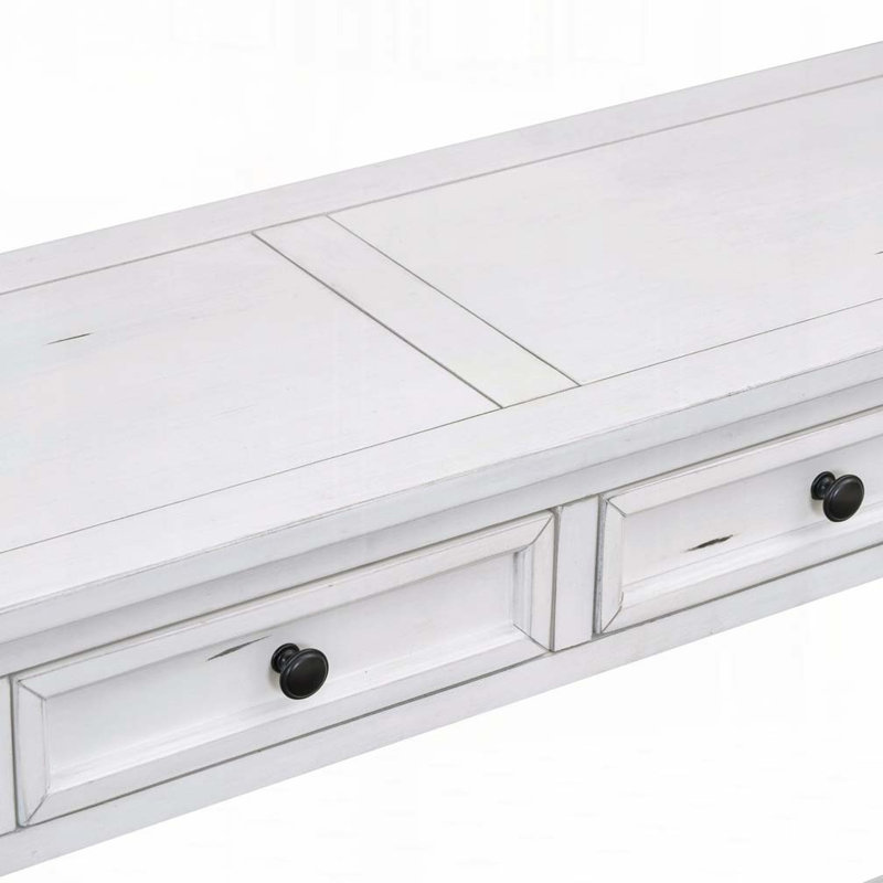Console de rangement à 4 tiroirs avec longue tablette, Blanc antique